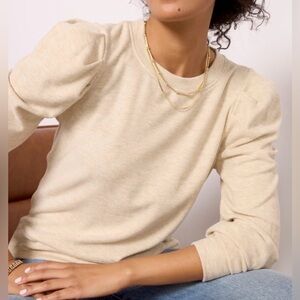 Evereve Adalynn Brushed Pleated Puff Sleeve Crewneck Sweater